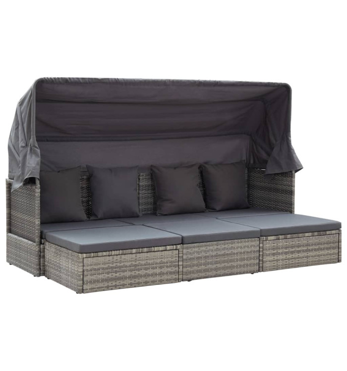 Lit de jardin et toit Gris mélangé Résine tressée | Mobilier & Déco