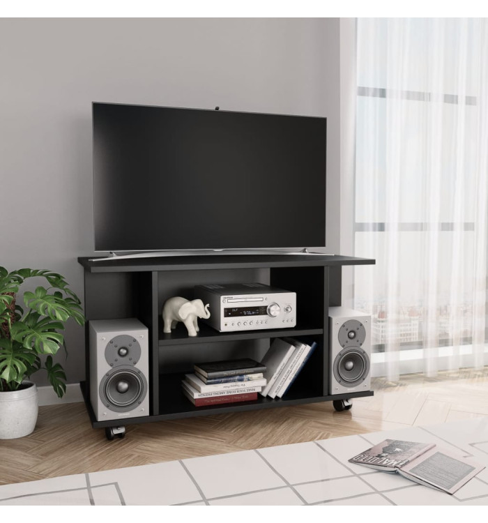 Meuble TV avec roulettes noir 80x40x45 cm bois d'ingénierie | Mobilier & Déco