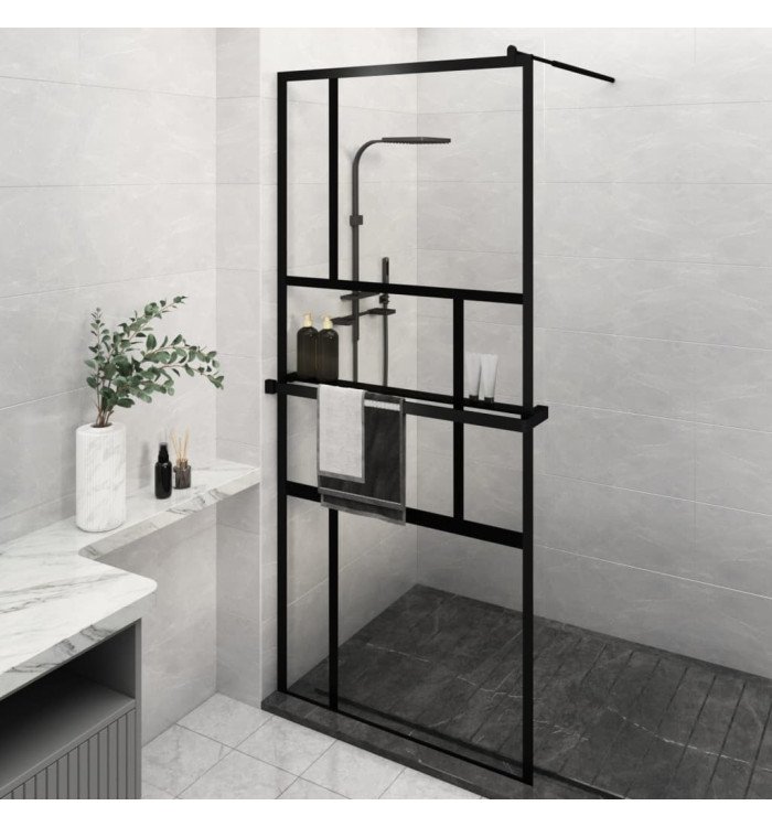 Paroi de douche avec étagère Noir 100x195cm Verre ESGetAluminium | Mobilier & Déco