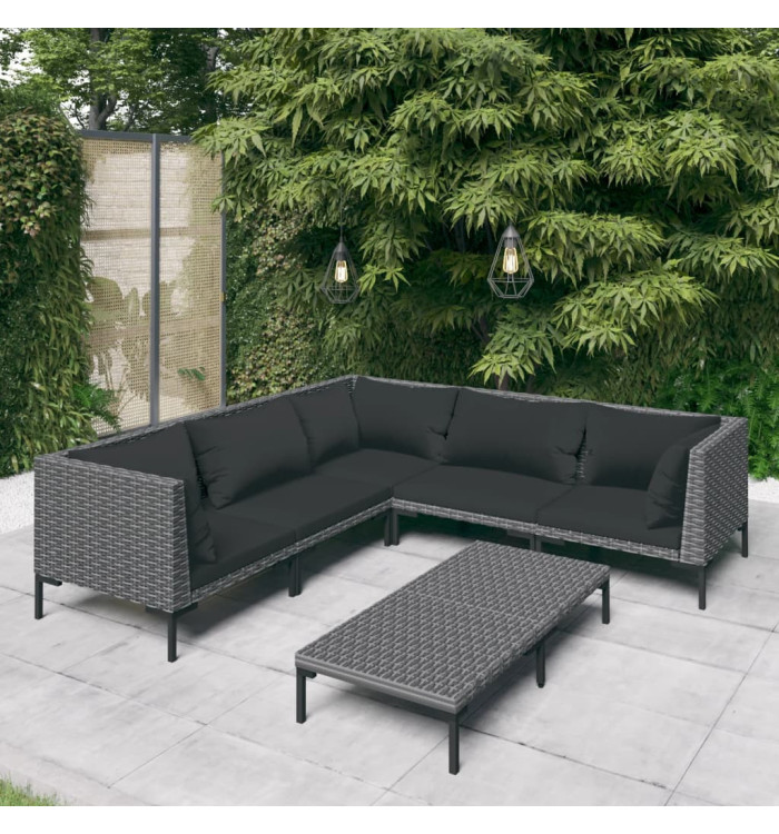 Salon de jardin 6 pcs avec coussins Résine tressée Gris foncé | Mobilier & Déco