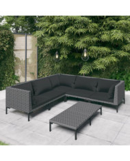 Salon de jardin 6 pcs avec coussins Résine tressée Gris foncé | Mobilier & Déco