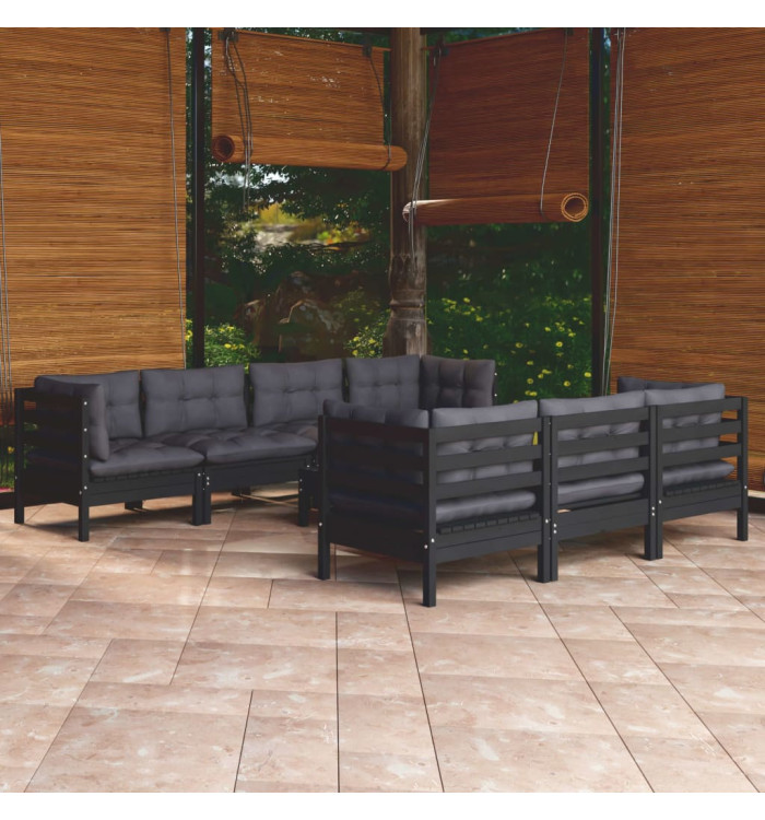 Salon de jardin 8 pcs avec coussins bois de pin massif | Mobilier & Déco