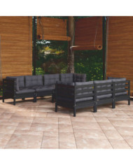 Salon de jardin 8 pcs avec coussins bois de pin massif | Mobilier & Déco