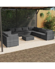 Salon de jardin 10 pcs avec coussins Gris Résine tressée | Mobilier & Déco
