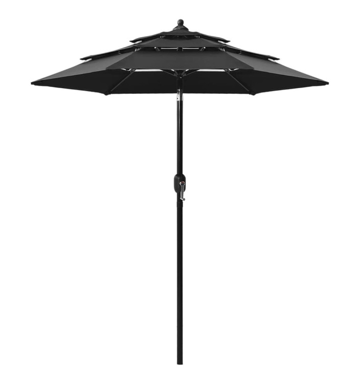 Parasol de jardin à 3 niveaux avec mât en aluminium noir | Mobilier & Déco