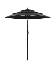 Parasol de jardin à 3 niveaux avec mât en aluminium noir | Mobilier & Déco