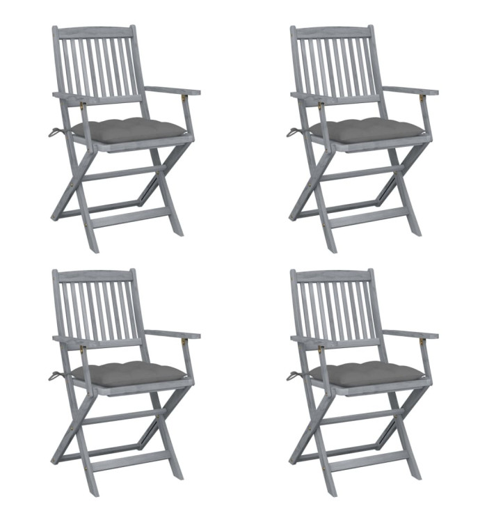 Chaises pliables d'extérieur lot de 4 et coussins Bois d'acacia | Mobilier & Déco