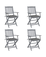 Chaises pliables d'extérieur lot de 4 et coussins Bois d'acacia | Mobilier & Déco