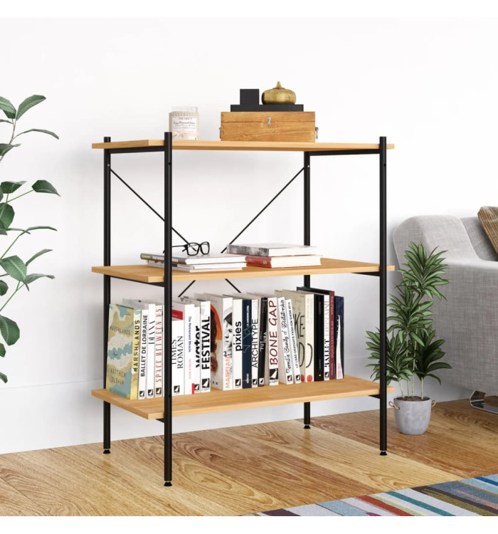 Étagère à 3 niveaux Noir et chêne 80x40x92 cm | Mobilier & Déco