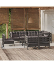 Salon de jardin 9 pcs avec coussins Noir Bois de pin massif | Mobilier & Déco
