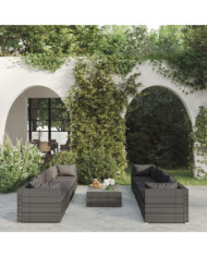 Salon de jardin 9 pcs avec coussins Résine tressée Gris | Mobilier & Déco