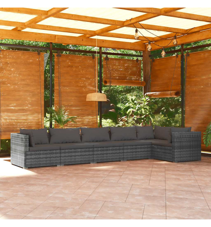 Salon de jardin 6 pcs avec coussins Résine tressée Gris | Mobilier & Déco