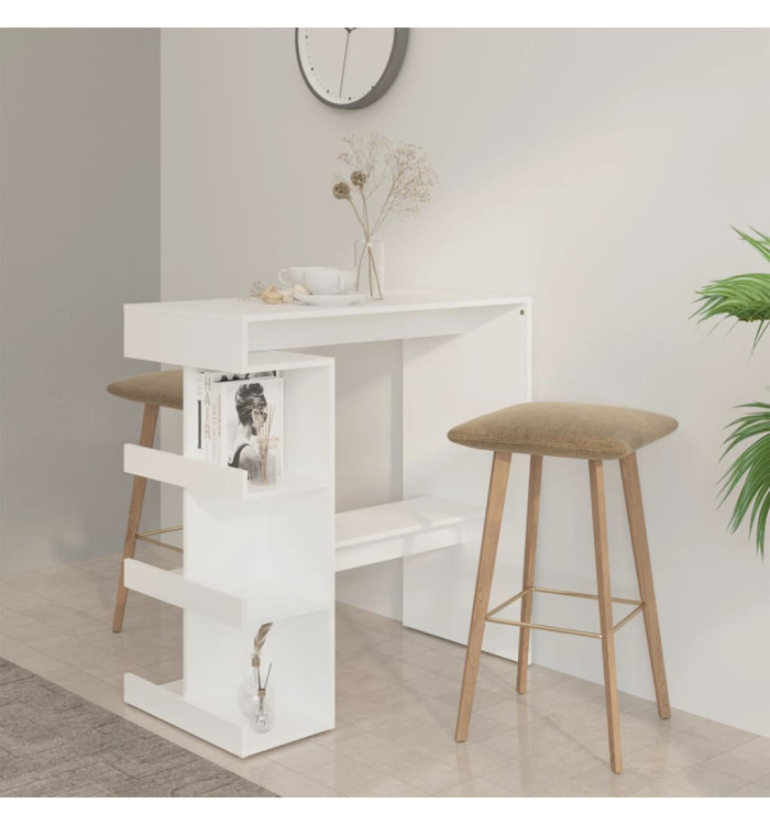 Table de bar avec étagère de rangement Blanc Bois d'ingénierie | Mobilier & Déco