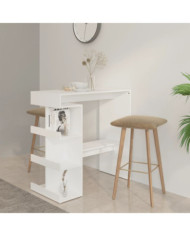 Table de bar avec étagère de rangement Blanc Bois d'ingénierie | Mobilier & Déco