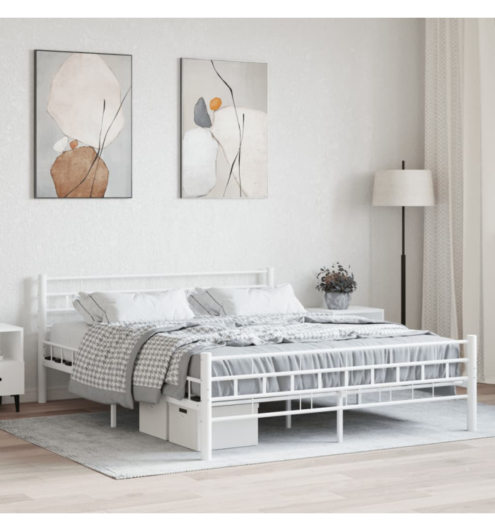 Cadre de lit et tête de lit sans matelas blanc 160x200 cm métal | Mobilier & Déco