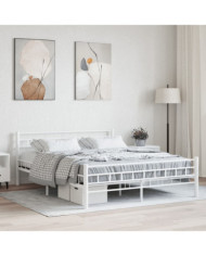 Cadre de lit et tête de lit sans matelas blanc 160x200 cm métal | Mobilier & Déco