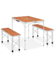 Table de camping pliable avec 2 bancs Aluminium Marron | Mobilier & Déco