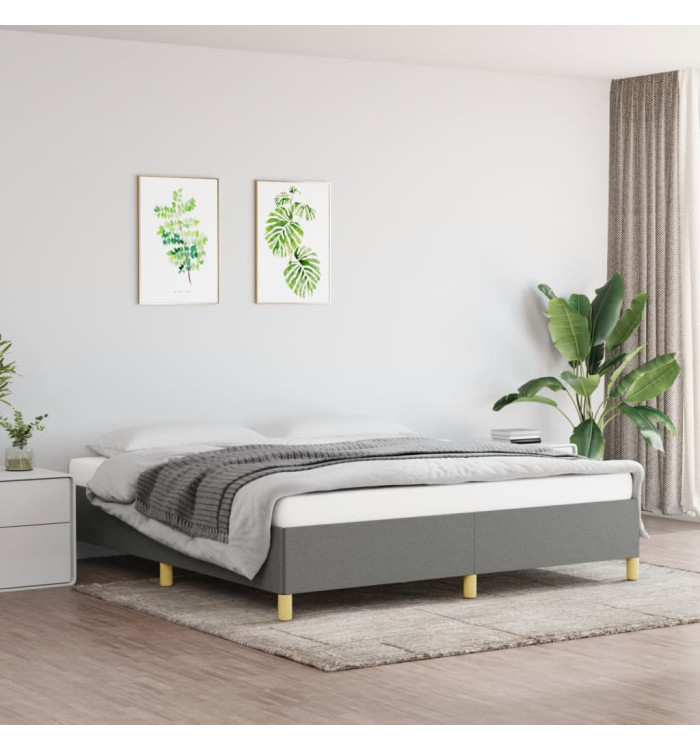 Cadre de lit sans matelas gris foncé 160x200 cm tissu | Mobilier & Déco