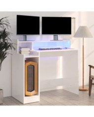 Bureau lumières LED Blanc brillant 97x45x90cm Bois d'ingénierie | Mobilier & Déco