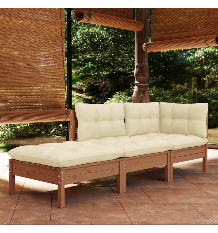 Salon de jardin 3 pcs avec coussins Bois de pin massif | Mobilier & Déco