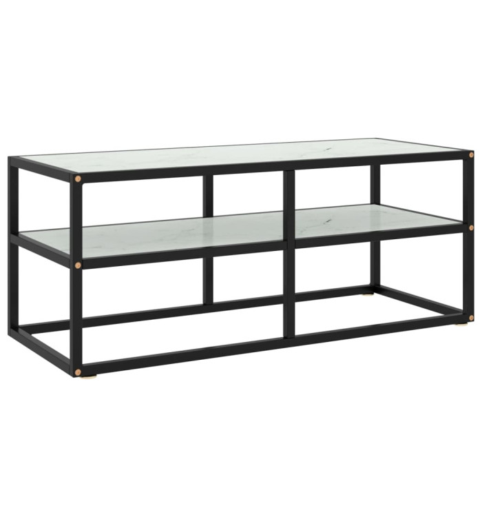 Meuble TV noir avec verre marbre blanc 100x40x40 cm | Mobilier & Déco