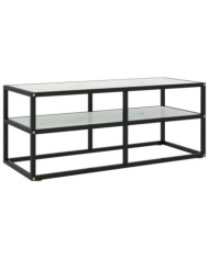 Meuble TV noir avec verre marbre blanc 100x40x40 cm | Mobilier & Déco