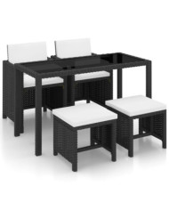 Ensemble à manger d'extérieur 5 pcs coussin Résine tressée Noir | Mobilier & Déco
