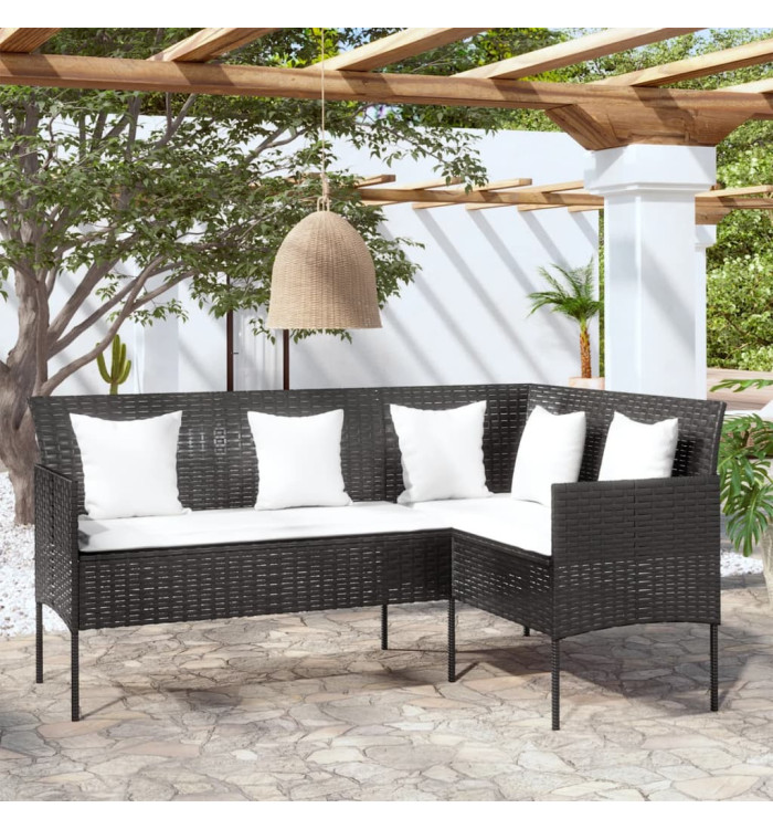 Canapé d'extérieur en L avec coussins Résine tressée Noir | Mobilier & Déco