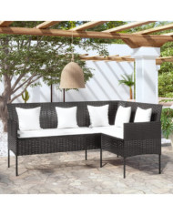 Canapé d'extérieur en L avec coussins Résine tressée Noir | Mobilier & Déco