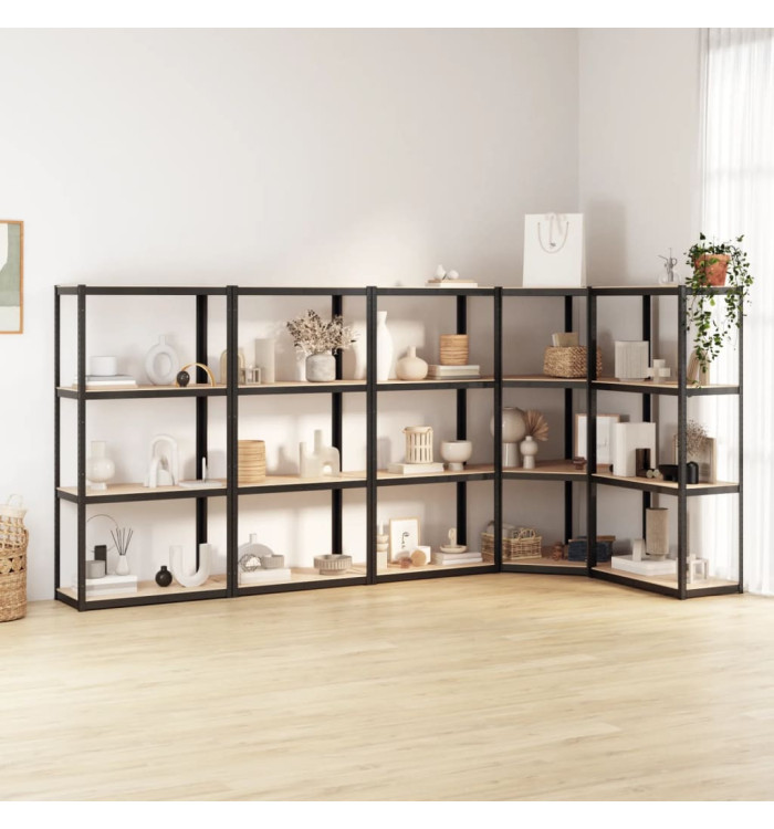 Étagères à 4 niveaux 5pcs Anthracite Acier et bois d'ingénierie | Mobilier & Déco