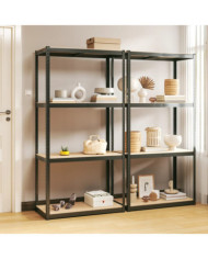 Étagères à 4 niveaux 2pcs Anthracite Acier et bois d'ingénierie | Mobilier & Déco