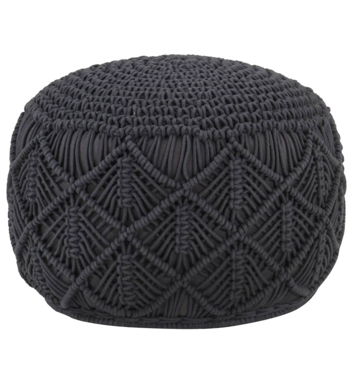 Pouf fait à la main en macramé Anthracite 45x30 cm Coton | Mobilier & Déco