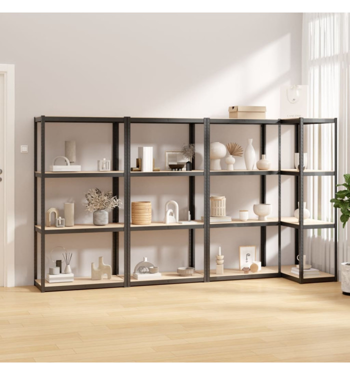 Étagères à 4 niveaux 4pcs Anthracite Acier et bois d'ingénierie | Mobilier & Déco