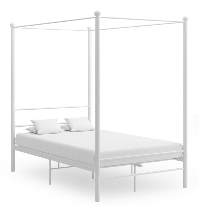 Cadre de lit à baldaquin sans matelas blanc métal 120x200 cm | Mobilier & Déco