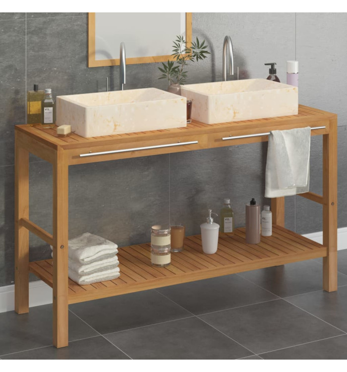 Armoire de toilette en teck solide avec lavabos en marbre Crème | Mobilier & Déco
