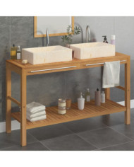 Armoire de toilette en teck solide avec lavabos en marbre Crème | Mobilier & Déco