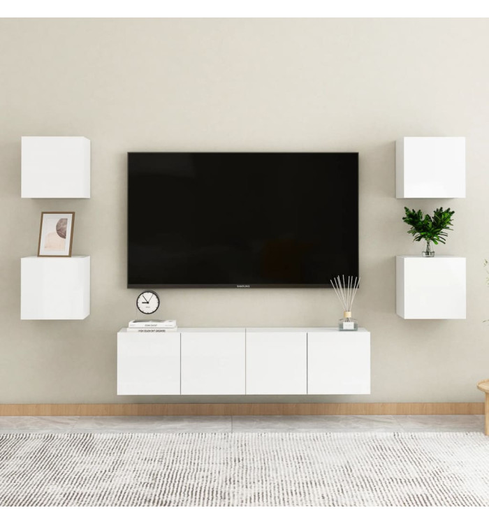 Ensemble de meubles TV 6 pcs Blanc brillant Bois d'ingénierie | Mobilier & Déco