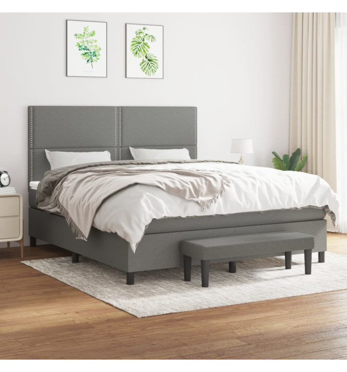 Sommier à lattes de lit avec matelas Gris foncé 160x200cm Tissu | Mobilier & Déco