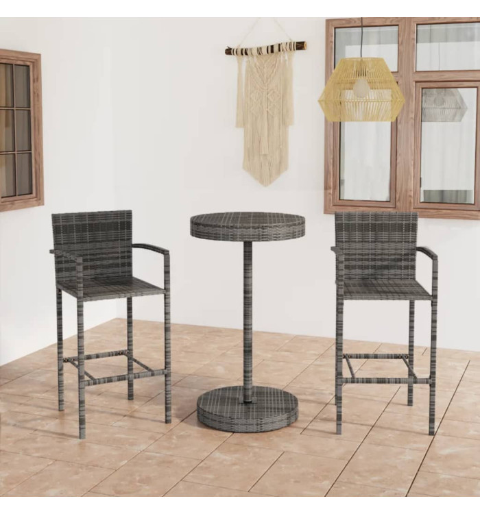 Ensemble de bar de jardin 3 pcs Résine tressée Gris | Mobilier & Déco