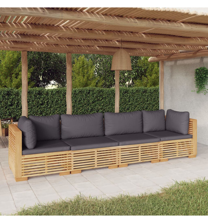Salon de jardin 4 pcs avec coussins Bois de teck solide | Mobilier & Déco