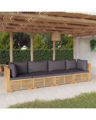 Salon de jardin 4 pcs avec coussins Bois de teck solide | Mobilier & Déco