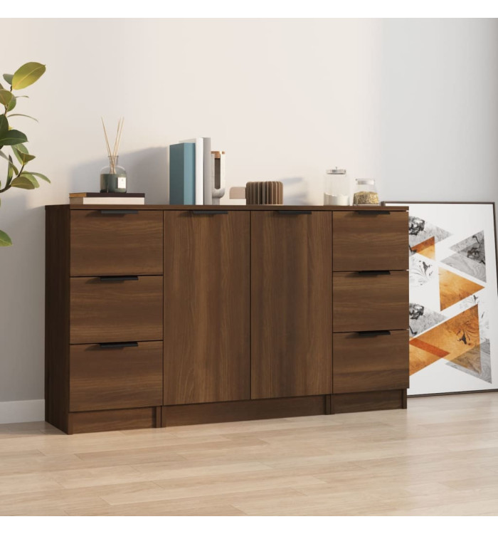 Buffets 3 pcs Chêne marron Bois d'ingénierie | Mobilier & Déco