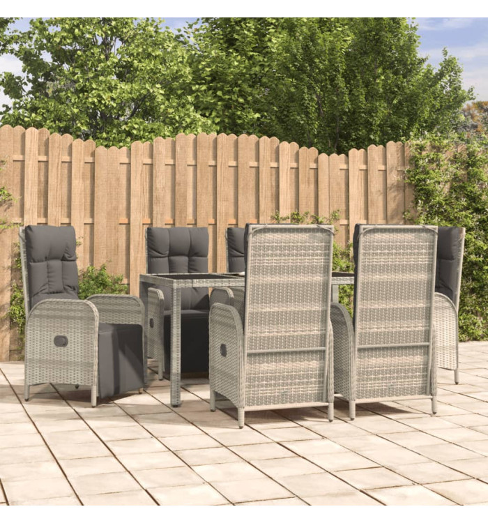 Ensemble à manger jardin et coussins 7 pcs gris rotin | Mobilier & Déco