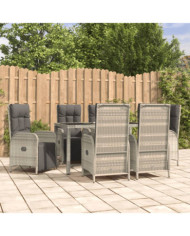 Ensemble à manger jardin et coussins 7 pcs gris rotin | Mobilier & Déco