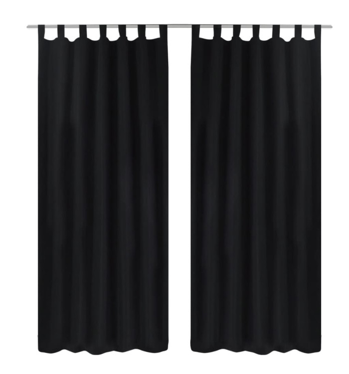 2 pcs Rideau à Passant Micro Satin Noir 140 x 175 cm | Mobilier & Déco