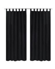 2 pcs Rideau à Passant Micro Satin Noir 140 x 175 cm | Mobilier & Déco