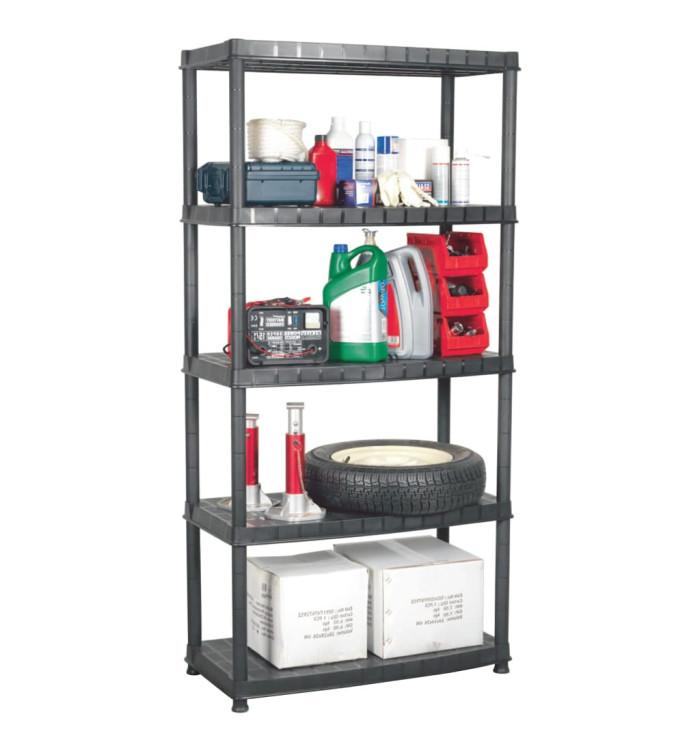Étagère de rangement à 5 niveaux Noir 91,5x45,7x185cm Plastique | Mobilier & Déco