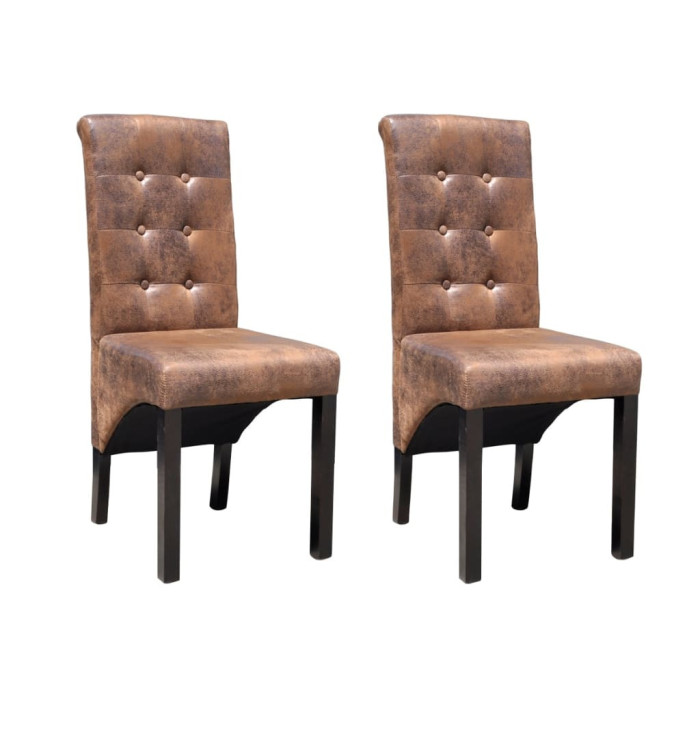 Chaises à manger lot de 2 marron similicuir | Mobilier & Déco