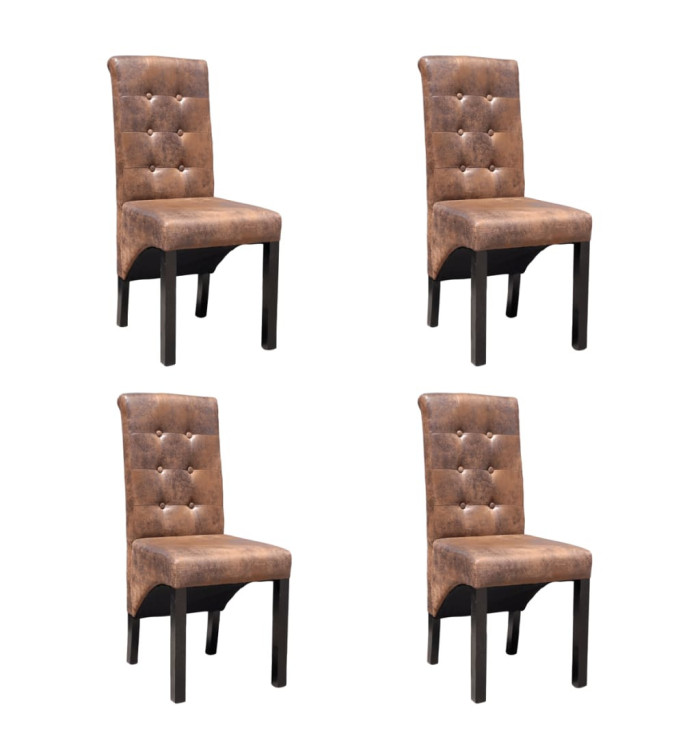 Chaises à manger lot de 4 marron similicuir | Mobilier & Déco