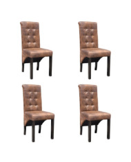 Chaises à manger lot de 4 marron similicuir | Mobilier & Déco